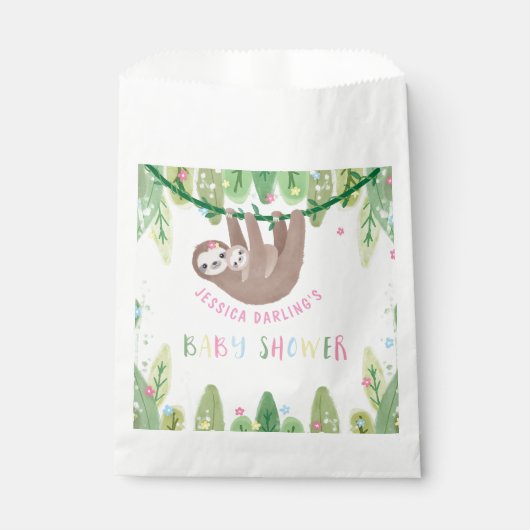 Oerwoud thema Sloth Baby Girl Shower Bedankzakje (Voorkant)