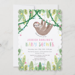 Oerwoud thema Sloth Baby Girl Shower Kaart