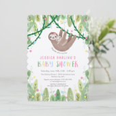 Oerwoud thema Sloth Baby Girl Shower Kaart (Staand voorkant)