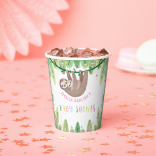 Oerwoud thema Sloth Baby Girl Shower Papieren Bekers