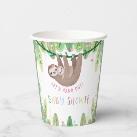 Oerwoud thema Sloth Baby Girl Shower Papieren Bekers (Achterkant)