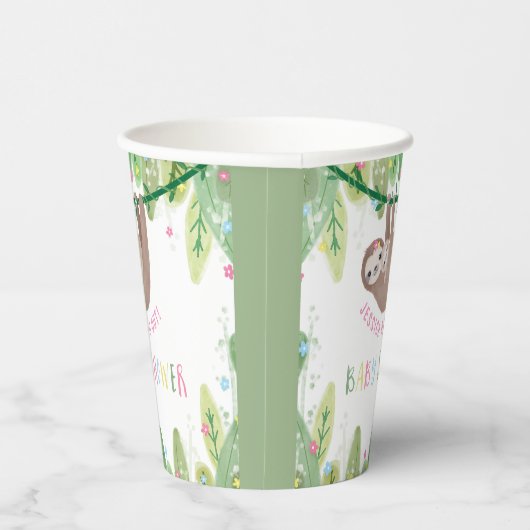 Oerwoud thema Sloth Baby Girl Shower Papieren Bekers (Rechts)