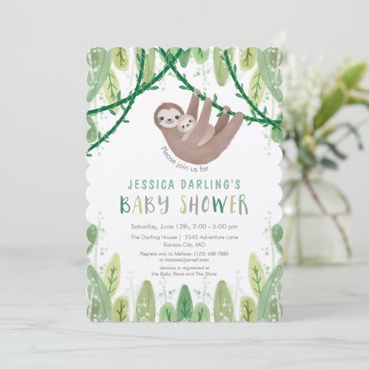 Oerwoud thema Sloth Baby Shower Kaart (Staand voorkant)