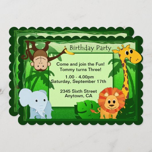 Oerwoud Theme Birthday Party nodigt uit Kaart (Voorkant / Achterkant)