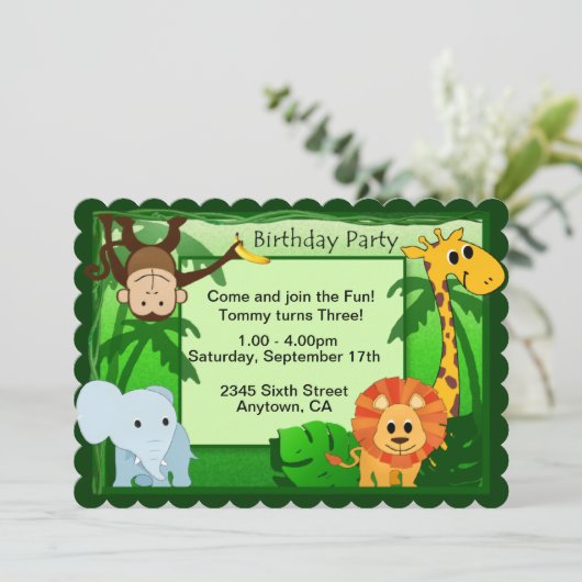 Oerwoud Theme Birthday Party nodigt uit Kaart (Staand voorkant)