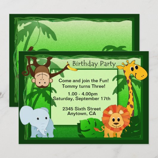 Oerwoud Theme Birthday Party nodigt uit Kaart (Voorkant / Achterkant)