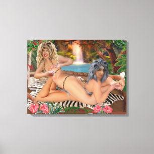 OERWOUD TICKLE WRESTLING 2 CANVAS AFDRUK