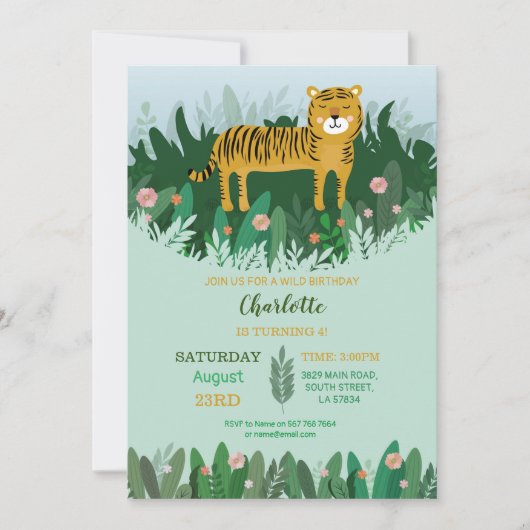 Oerwoud Tiger Birthday Zoo Safari Wild Kaart (Voorkant)