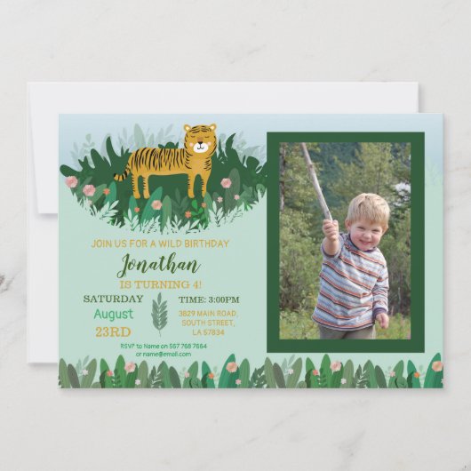 Oerwoud Tiger Birthday Zoo Safari Wilde Foto Kaart (Voorkant)