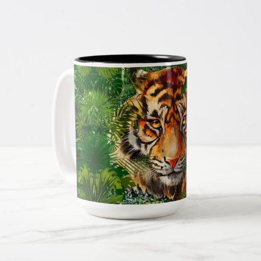 Oerwoud Tiger Coffee Mok | Kleurrijke Tiger Art Cu (Voorkant links)