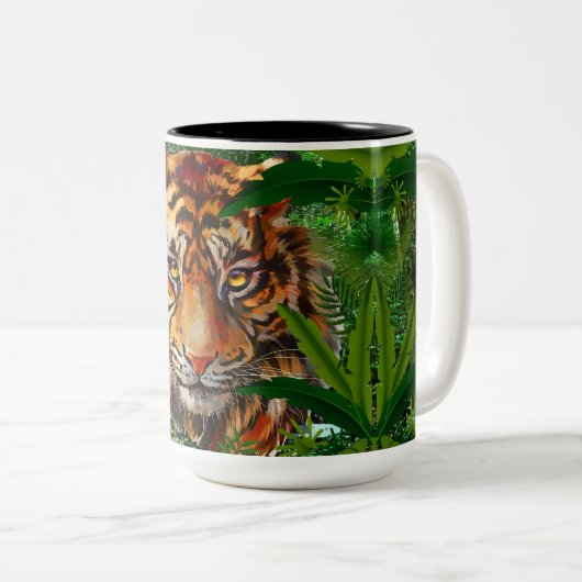 Oerwoud Tiger Coffee Mok | Kleurrijke Tiger Art Cu (Voorkant rechts)