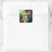 Oerwoud Tiger - doorboren en vrij Vierkante Sticker (Tas)