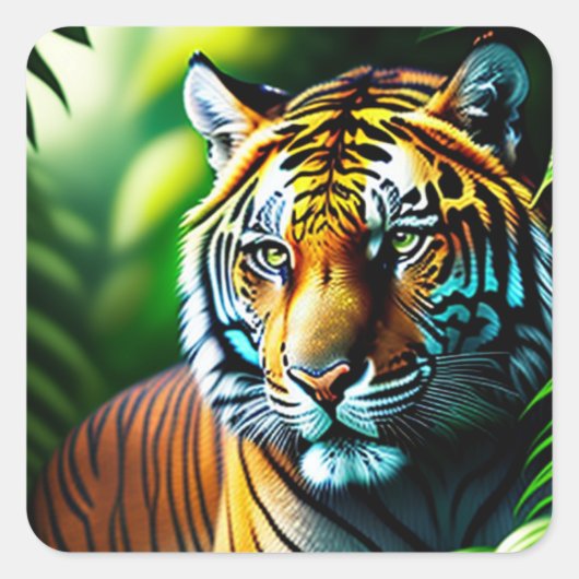 Oerwoud Tiger - doorboren en vrij Vierkante Sticker (Voorkant)