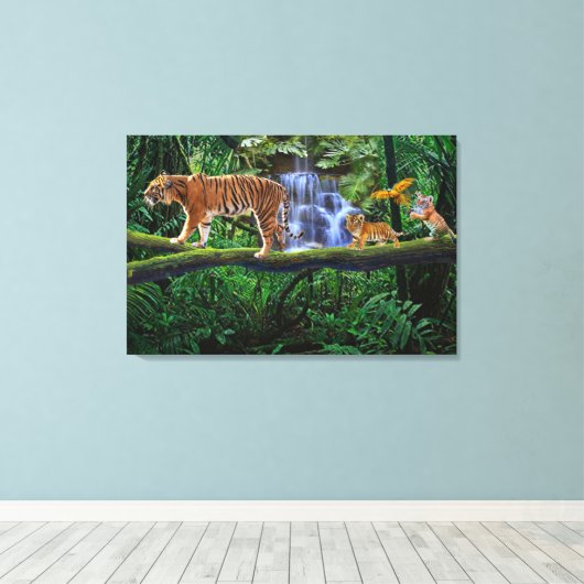 OERWOUD TIGER EN HAAR KUBS CANVAS AFDRUK (Insitu (Houten vloer))