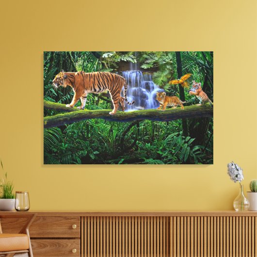 OERWOUD TIGER EN HAAR KUBS CANVAS AFDRUK (Insitu (Woonkamer))