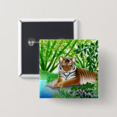 Oerwoud Tiger Pin Vierkante Button 5,1 Cm (Voorkant /achterkant)