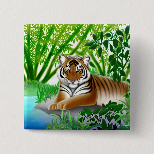 Oerwoud Tiger Pin Vierkante Button 5,1 Cm (Voorkant)