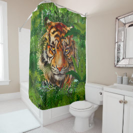 Oerwoud Tiger Shower Curtain | Green Tiger Art Douchegordijn
