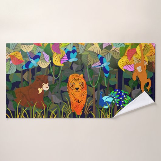 Oerwoud Tiger Sun Beer Peacock Monkey Indian Rolle Bad Handdoek (Badhanddoek)