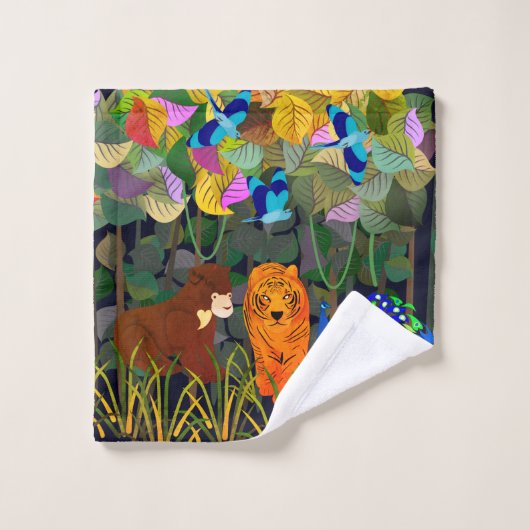 Oerwoud Tiger Sun Beer Peacock Monkey Indian Rolle Bad Handdoek (Wasdoekje)
