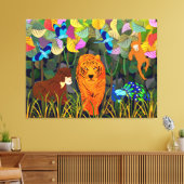 Oerwoud Tiger Sun Beer Peacock Monkey Indian Rolle Canvas Afdruk (Insitu (Woonkamer))