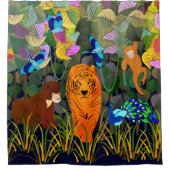 Oerwoud Tiger Sun Beer Peacock Monkey Indian Rolle Douchegordijn (Voorkant)