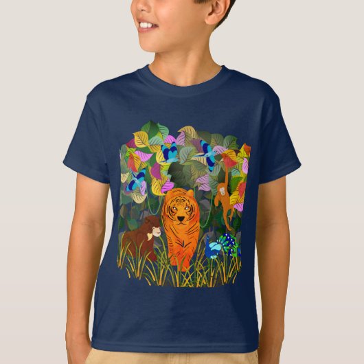 Oerwoud Tiger Sun Beer Peacock Monkey Indian Rolle T-shirt (Voorkant)