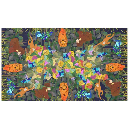 Oerwoud Tiger Sun Beer Peacock Monkey Indian Rolle Tafelkleed (Voorkant (Horizontaal))