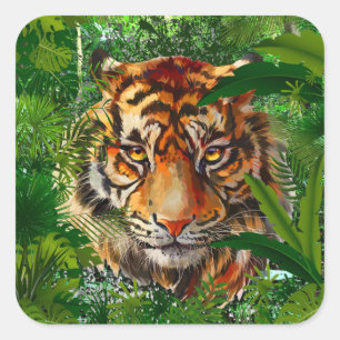 Oerwoud Tijger Sticker   Kleurrijke Tiger Art