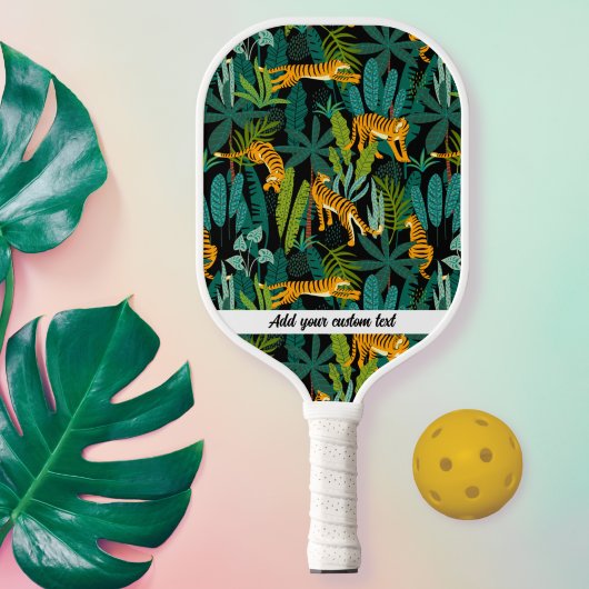 Oerwoud tijgerpalm Leaf Pattern - Aangepaste tekst Pickleball Paddle