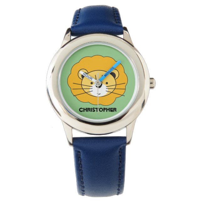 "Oerwoud Timekeeper" - Gepersonaliseerde Blue Lion Horloge (Voorkant)