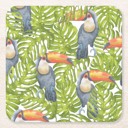 Oerwoud Toucan Bird Tretern Pattern Kartonnen Onderzetters (Voorkant)