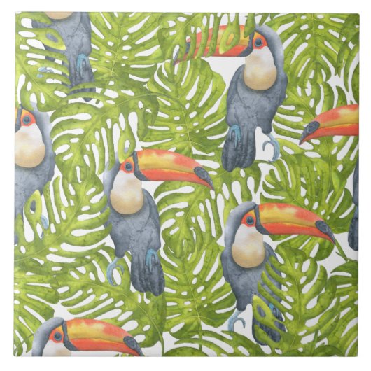 Oerwoud Toucan Bird Tretern Pattern Tegeltje (Voorkant)