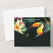 Oerwoud Toucan Bird waterverf Frangipani Monstera All In One Uitnodiging (Achterkant)