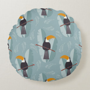 Oerwoud toucan, naadloze blauwe achtergrond. rond kussen