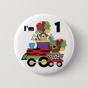 Oerwoud Train 1e Verjaardag T-shirts en geschenken Ronde Button 5,7 Cm