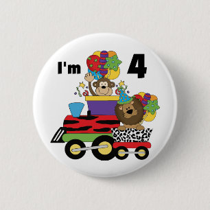 Oerwoud Train 4e Verjaardag Tshirts en geschenken Ronde Button 5,7 Cm