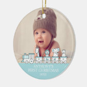 Oerwoud Train Baby's 1e foto kerstversiering Keramisch Ornament (Links)