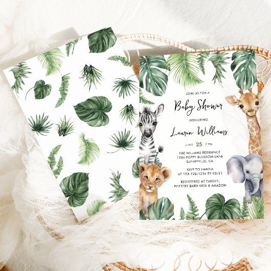 Oerwoud Tropical Safari Animals Baby shower Kaart