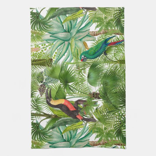 Oerwoud, tropisch, vogels, toucans, wortelen, theedoek (Verticaal)