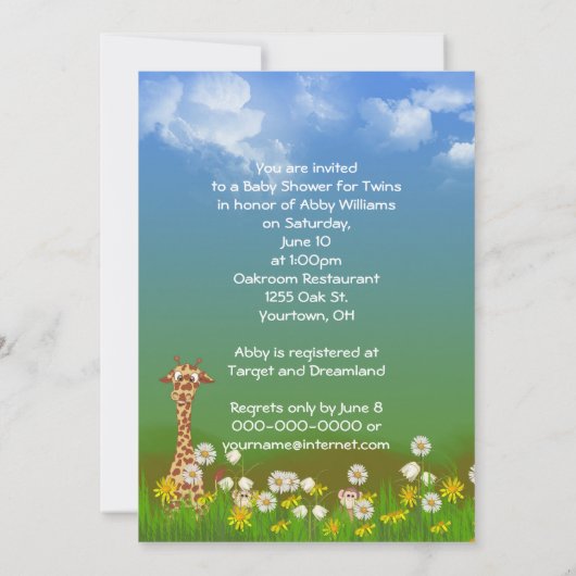 Oerwoud Twin Baby shower Kaart (Achterkant)