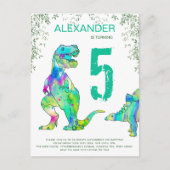 Oerwoud van Dinosaur 5e verjaardag van de Birthday Uitnodiging Briefkaart (Voorkant)