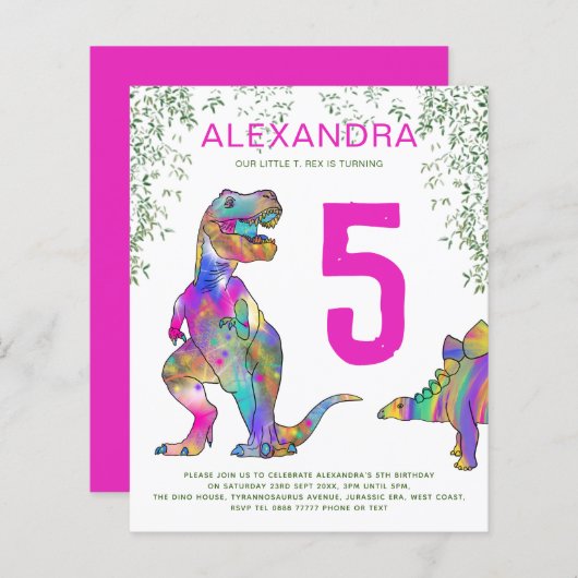 Oerwoud van Dinosaur 5e verjaardag van de roze beg (Voorkant / Achterkant)