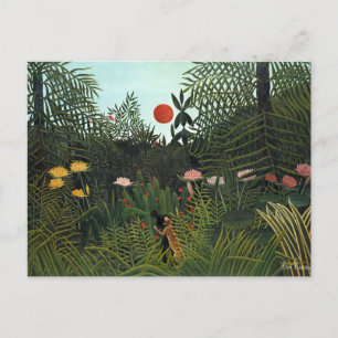 Oerwoud van Henri Rousseau bij zonsondergang Briefkaart