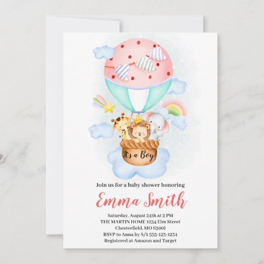 Oerwoud van warme luchtballon Baby shower Kaart (Voorkant)