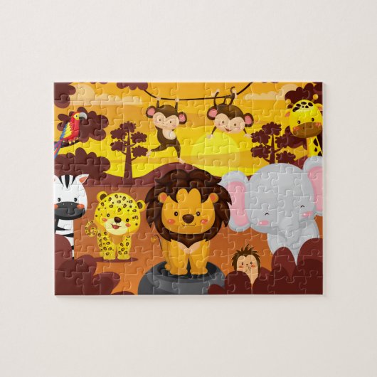 Oerwoud van wilde dieren Kinder puzzel (Horizontaal)
