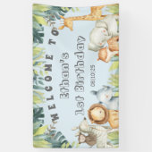 Oerwoud vee blauw jongen 1 e verjaardag welkom bor spandoek (Verticaal)