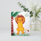 oerwoud Verjaardagsfeest met vrolijke leeuw Kaart (Staand voorkant)