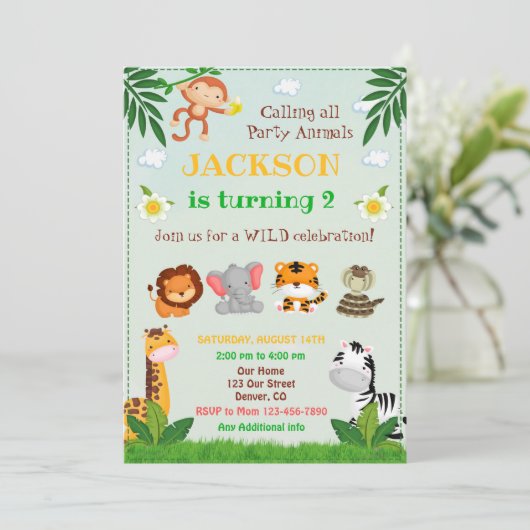 Oerwoud verjaardagsuitnodiging Dieren nodigen uit Kaart (Staand voorkant)