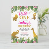 Oerwoud Verjaardagsuitnodiging. Meisje eerste verj Kaart (Staand voorkant)